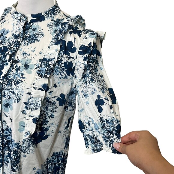 Universal Standard Erdem Kalina Floral Ruffle Shirt Size XS Button Up - Picture 7 of 11